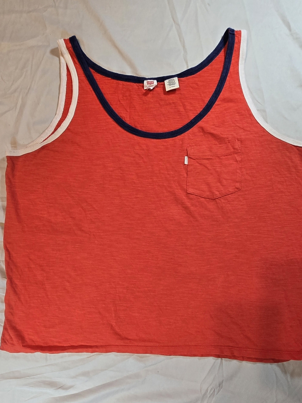 Levis Ringer Tank Top Womens XL Orange Red Cotton Slub Knit Pocket Summer